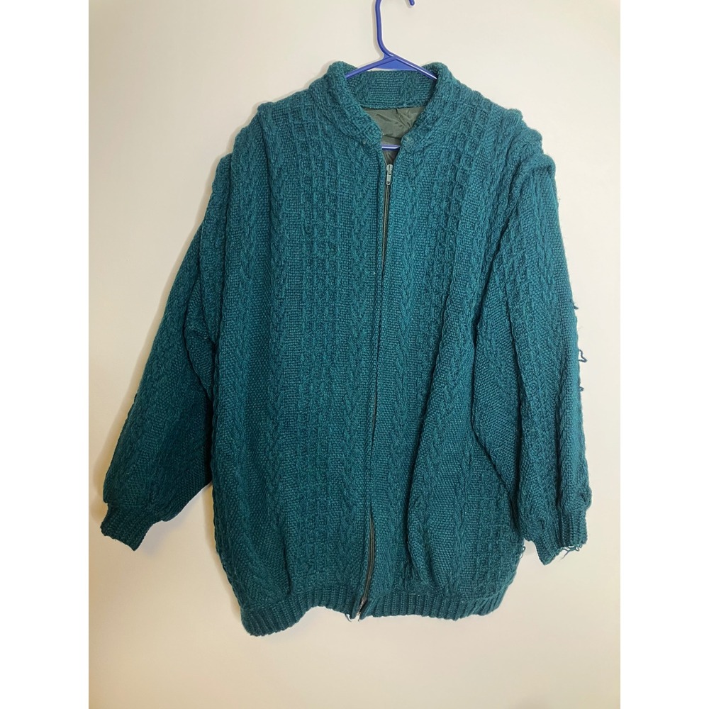 Branigan Weavers Zip Up Cardigan Jacket Women Medium Teal Green Good Wool Irish